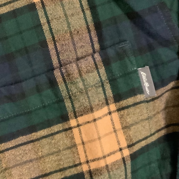 Vintage Eddie Bauer Green Tan XL Plaid Flannel Outdoor Costal Grandpa Alpine - Picture 4 of 7